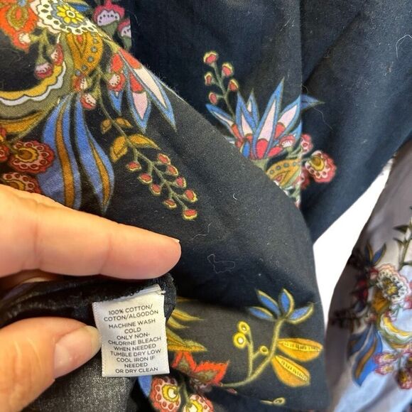 Ann Taylor LOFT Extra Small XS Balloon Sleeve Black Blue Floral Button Back - Picture 4 of 6